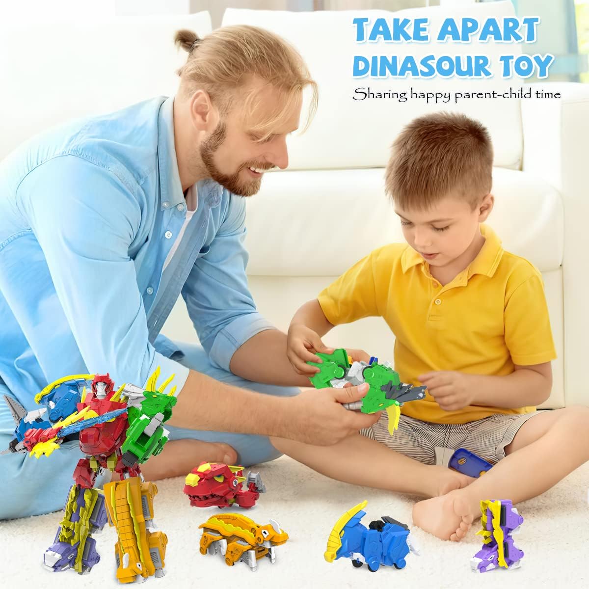 Robot Dinosaur Toys 5 in 1 Combined Large Robot Toys Take Apart Toys Including 5 Dinosaur Action Figures -Triceratops Deformation Toys for Kids 6-12(8“) - Image 5