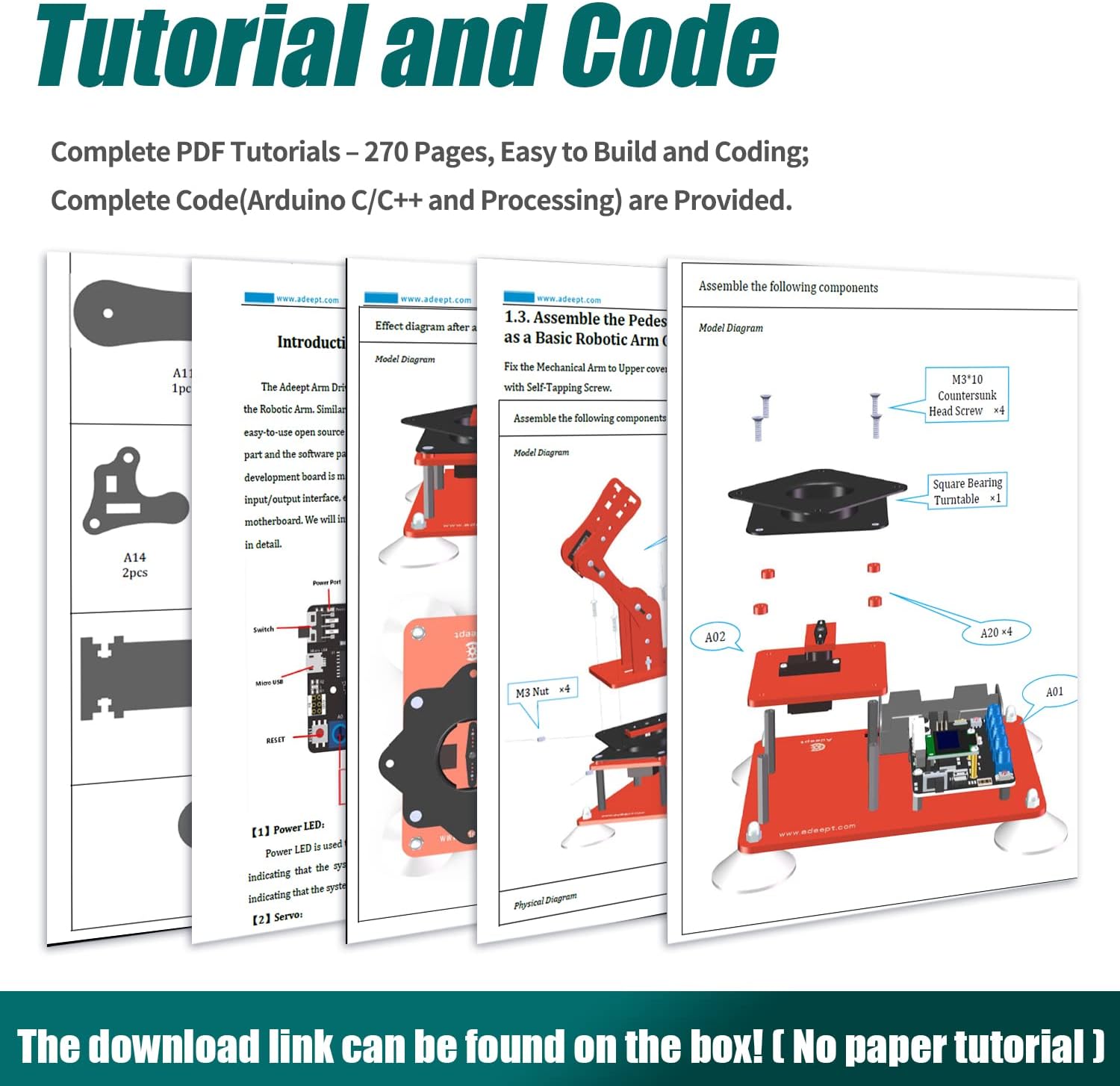 Adeept 5-DOF Robotic Arm Kit Compatible with Arduino IDE, Programmable DIY Coding STEM Educational 5 Axis Robot Arm with OLED Display Processing Code and Tutorials - Wooden - Image 4