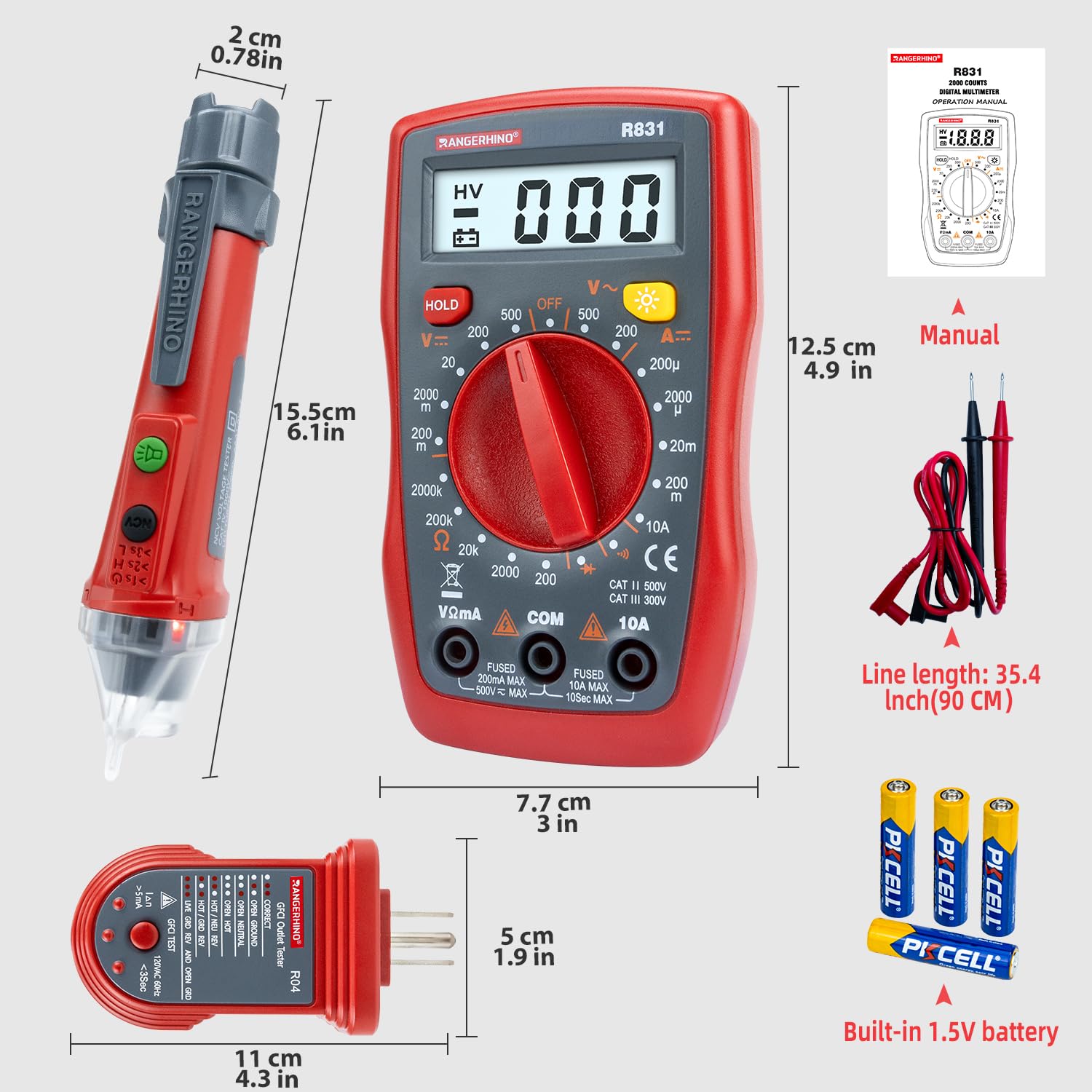 Electrical Test Kit with RANGERHINO Digital Multimeter Tester & Dual Range Non-Contact Voltage Tester Flashlight & Outlet Tester GFCI Test Diode Resistance Continuity Tester Wire Breakpoint Finder - Image 7