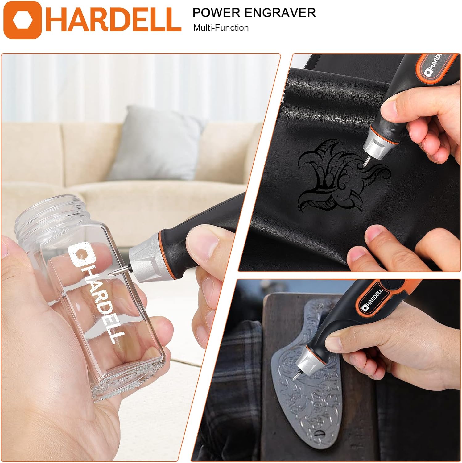 HARDELL 24W Engraver Pen, 5 Speed Engraving Tool with Letter/Number Stencil, Soft Handle Engraver Tool with Tungsten Carbide Steel Bits for Metal, Stone, Wood, Leather, Glass, PVC Pipe, DIY Crafts - Image 6