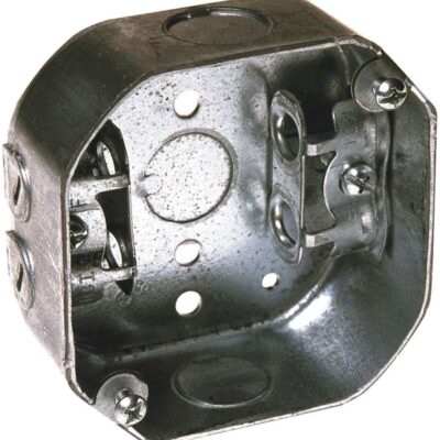 4 in. Octagon Box, Drawn, 1-1/2 in. Deep, Three 1/2 in. KO's & AC/MC/Flex Clamps,Grey