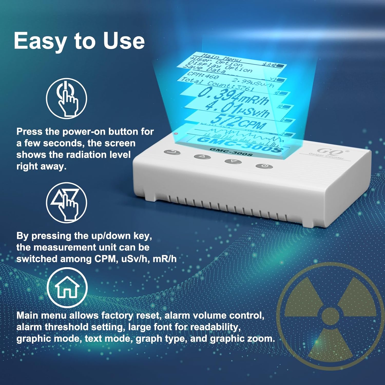GQ GMC-300S Digital Nuclear Radiation Detector Monitor Meter Geiger Counter Radiation Dosimeter - Image 5