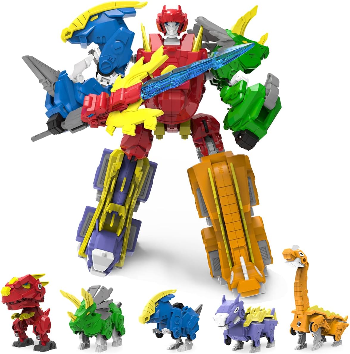 Robot Dinosaur Toys 5 in 1 Combined Large Robot Toys Take Apart Toys Including 5 Dinosaur Action Figures -Triceratops Deformation Toys for Kids 6-12(8“)