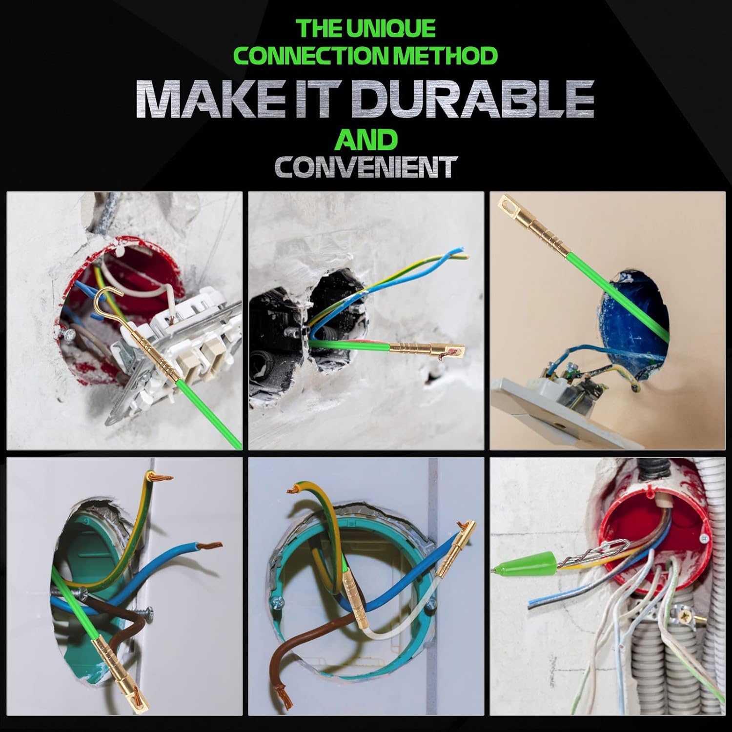 14FT Fiberglass Running Electrical Wire Cable Glow Rods Wire Pulling, Fish Rods Electrical Kit with 8 Different Attachments and Fish Tape Wire Puller Kit1 - Image 7