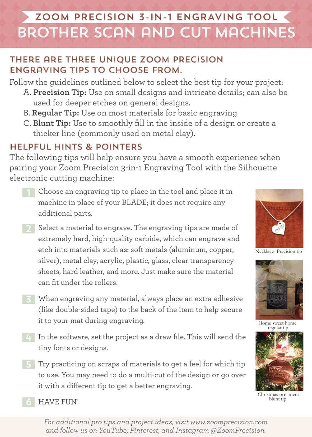 Brother ScanNCut 3-in-1 Etching/Engraving Tool - Precision, Regular, and Blunt Engraving Tips with Heart, Dog Tag, and Circle Stamping Blanks for Brother Scan and Cut Machines- by Zoom Precision - Image 4