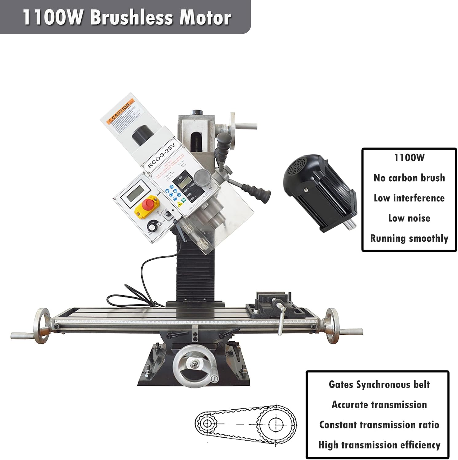 INTBUYING Milling Drilling Machine R8 Mini Benchtop Mill/Drill Machine 7"X27" Micro Milling Machine 1100W 20-2250rpm Variable Speed with Accessory R8 Tapper and Bench Clamp 110V - Image 7