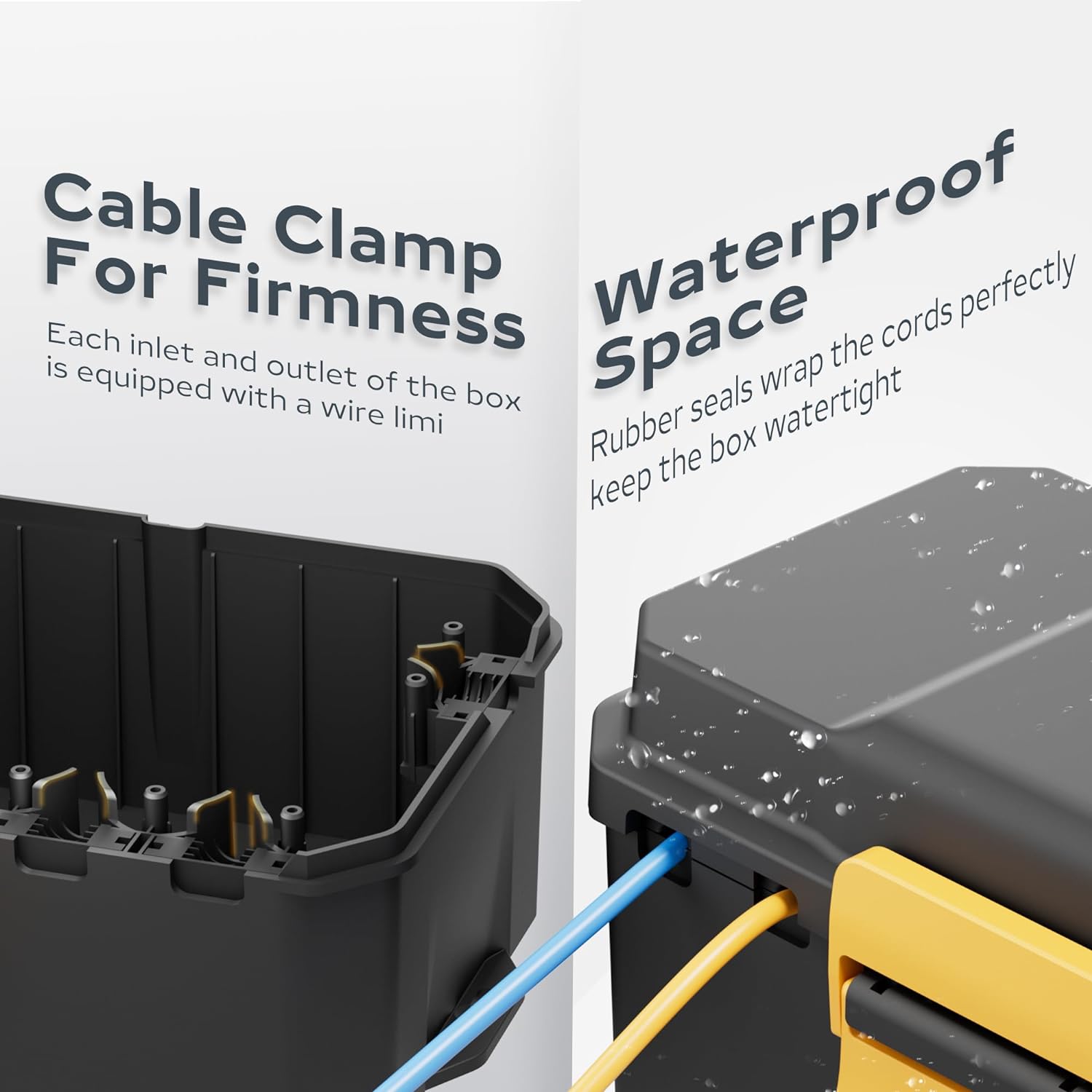 Waterproof Electrical Box, Diivoo Outdoor Extension Cord Covers Waterproof, Large Size 6 Cable Seal Entry, IP54 Protect Power Strip, Timer Outlet Plug, Holiday Light Decoration, Black - Image 5