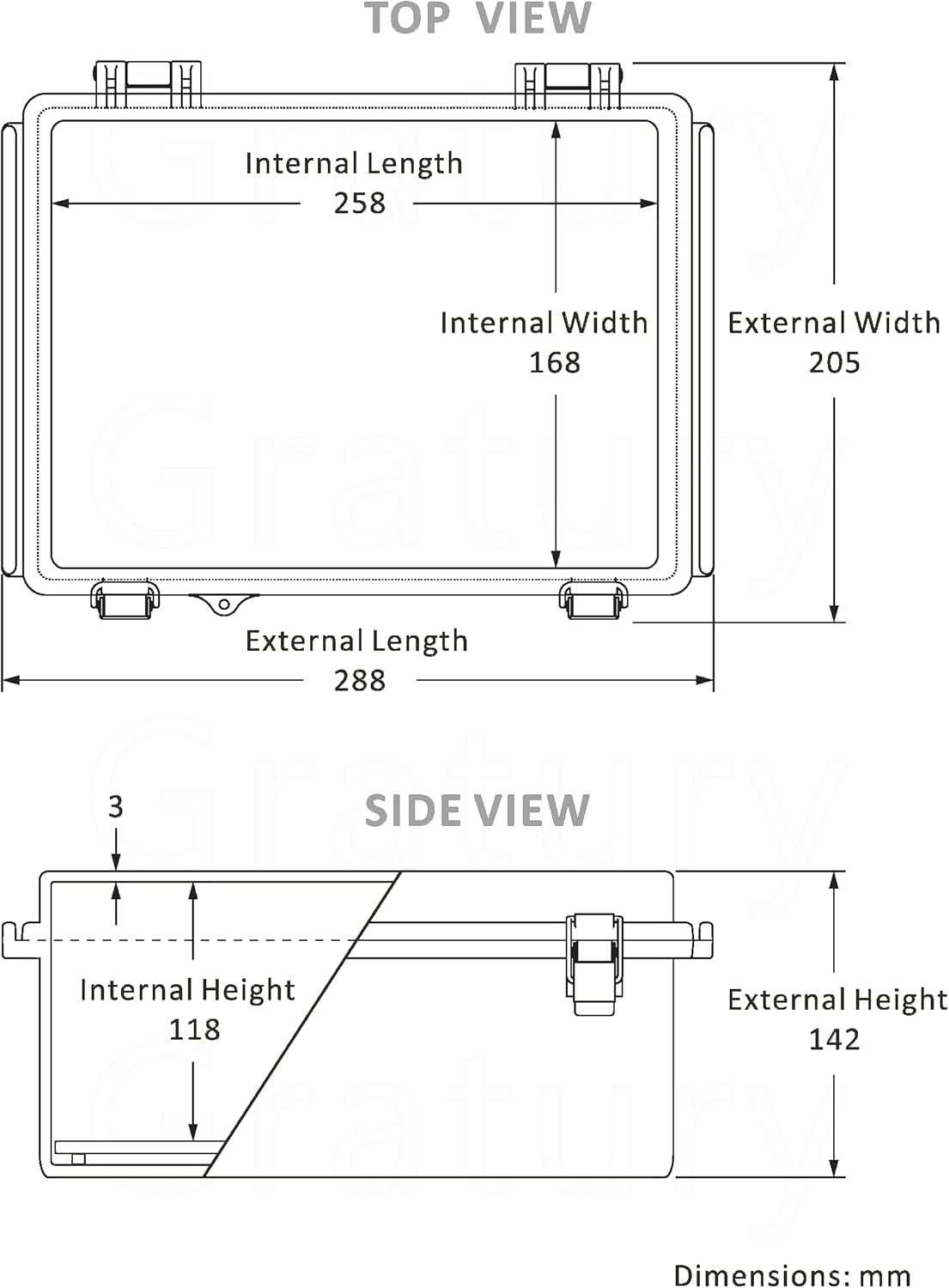 Junction Box, IP67 Waterproof Plastic Enclosure for Electrical Project, Hinged Grey Cover, includes Mounting Plate and Wall Bracket 290×190×140mm (11.4"×7.5"×5.5") - Image 3