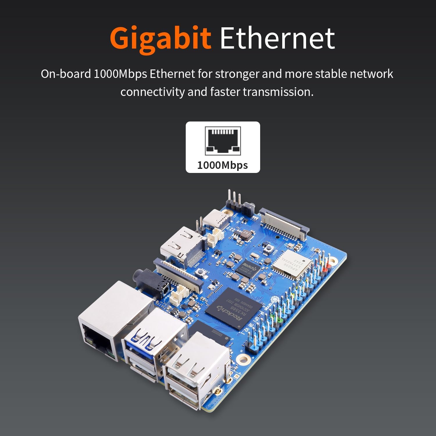 3B 4GB LPDDR4/4X Rockchip RK3566 Quad-Core 64-Bit Single Board Computer with eMMC Socket, WiFi 5 and Bluetooth Support, Development Board Run Android/Ubuntu/Debian(Pi 3B 4GB) - Image 4