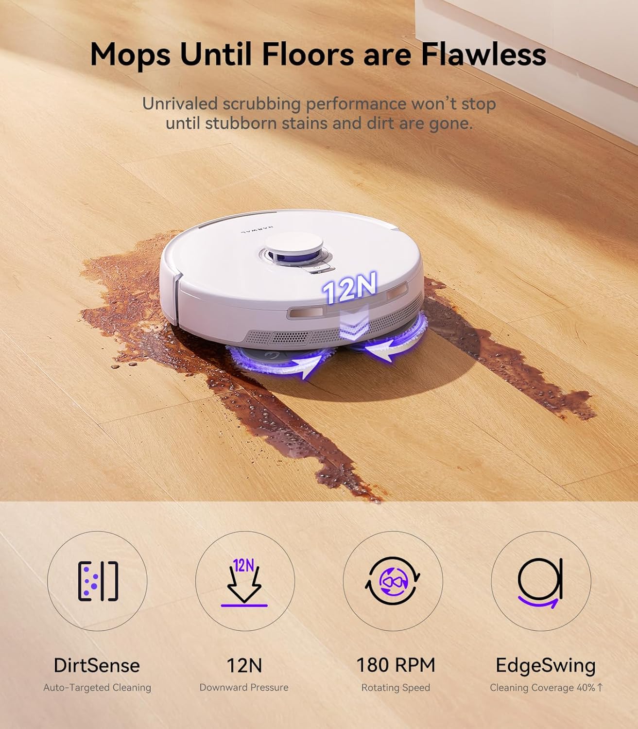 Narwal Freo X Ultra Robot Vacuum and Mop Combo, 8200Pa Robot Mop & Vacuum, Auto Mop Drying/Washing, Self-Empty, Zero-Tangling, DirtSense™, Maintenance-Free Base Station, Self-Contained Dust Processing - Image 4