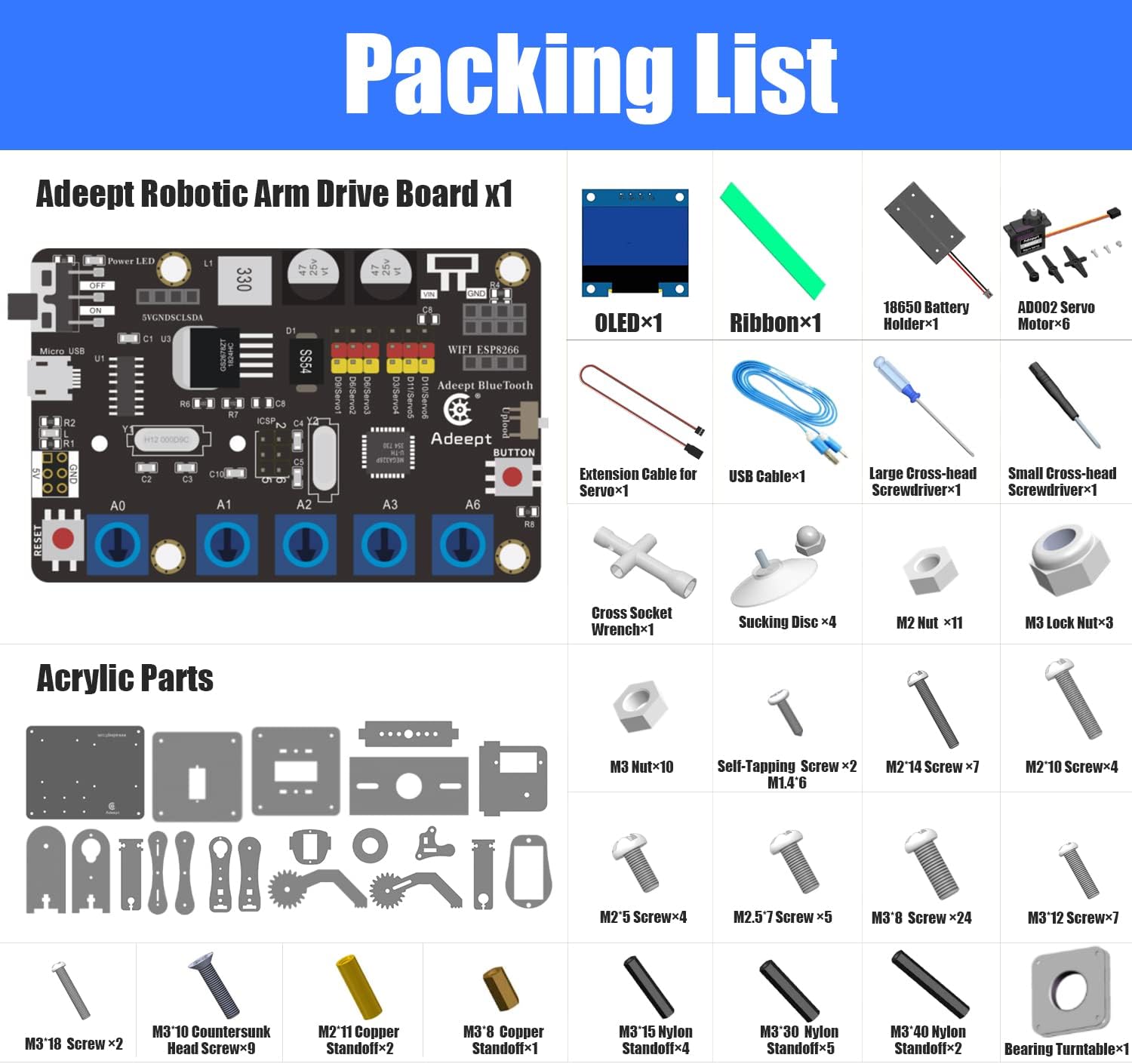 Adeept 5-DOF Robotic Arm Kit Compatible with Arduino IDE, Programmable DIY Coding STEM Educational 5 Axis Robot Arm with OLED Display Processing Code and Tutorials - Wooden - Image 7