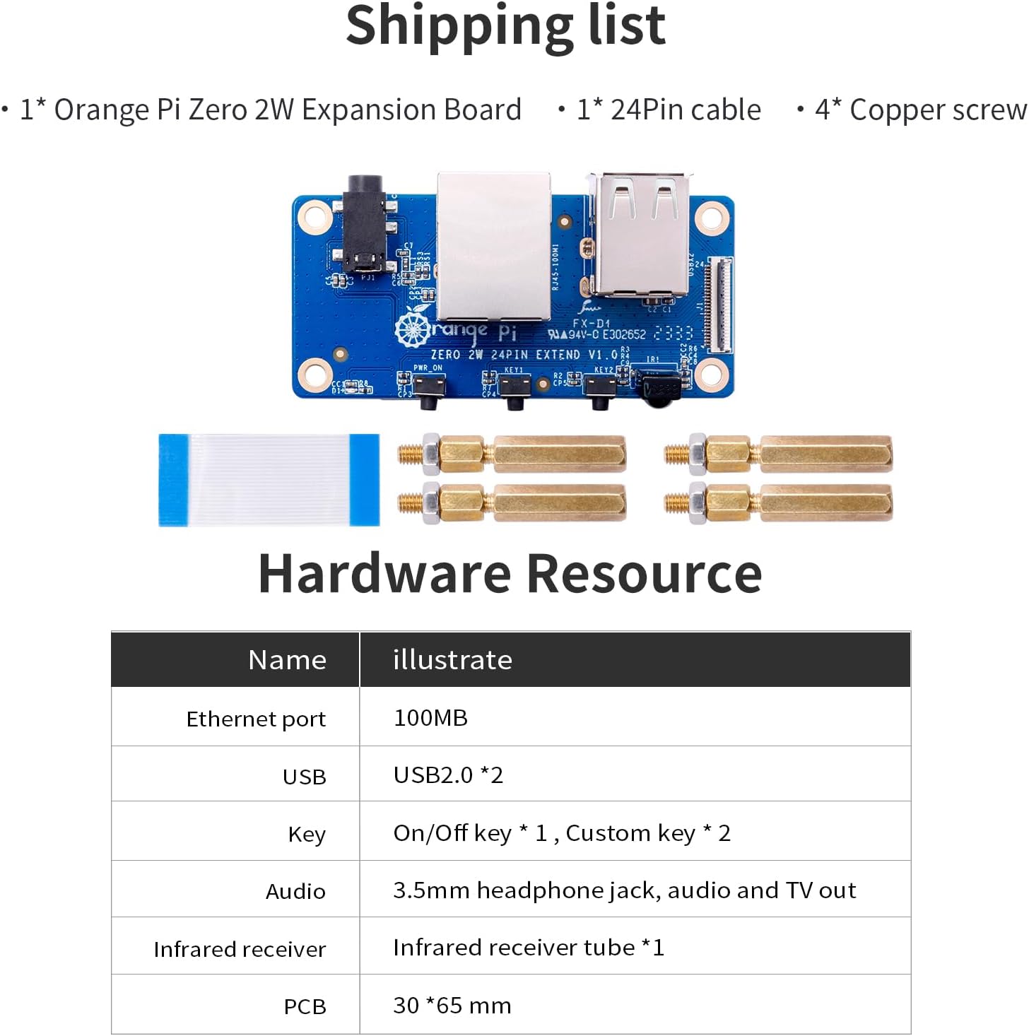 Orange Pi Zero 2W Expansion Board, 24Pin Connector Interface Board for OPi Zero 2W Development Mini PC Board Single Board Computer (Zero 2W EB) - Image 3