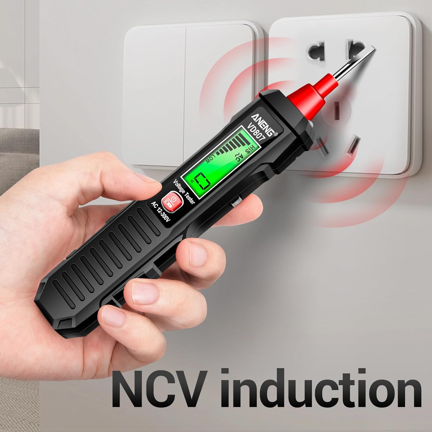 ANENG VD807 Non Contact Voltage Tester,Electrical Tester Pen, Range AC Voltage,Light Bulb Tester Tools with LCD Display,Flashlight,Pocket-Sized Pen Detector,Buzzer Alarm,Wire Breakpoint Finder,Black - Image 3