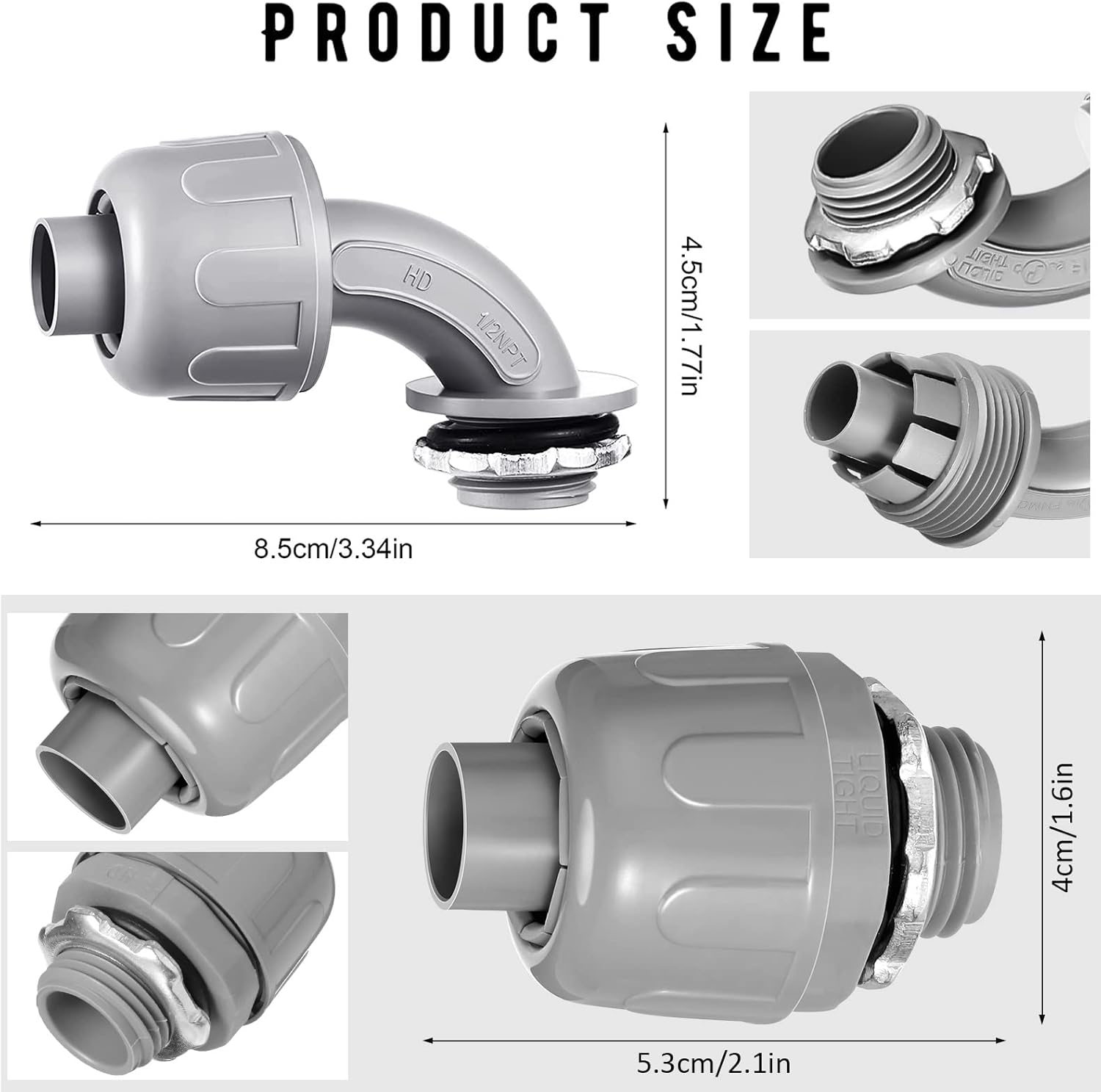 1/2" Liquid Tight Connector Electrical Conduit Connector 90 Degree and 180 Degree PVC Flexible Conduit Connector Fitting for Home Kitchen Bathroom Tube Tool Supplies (10 Pcs) - Image 2