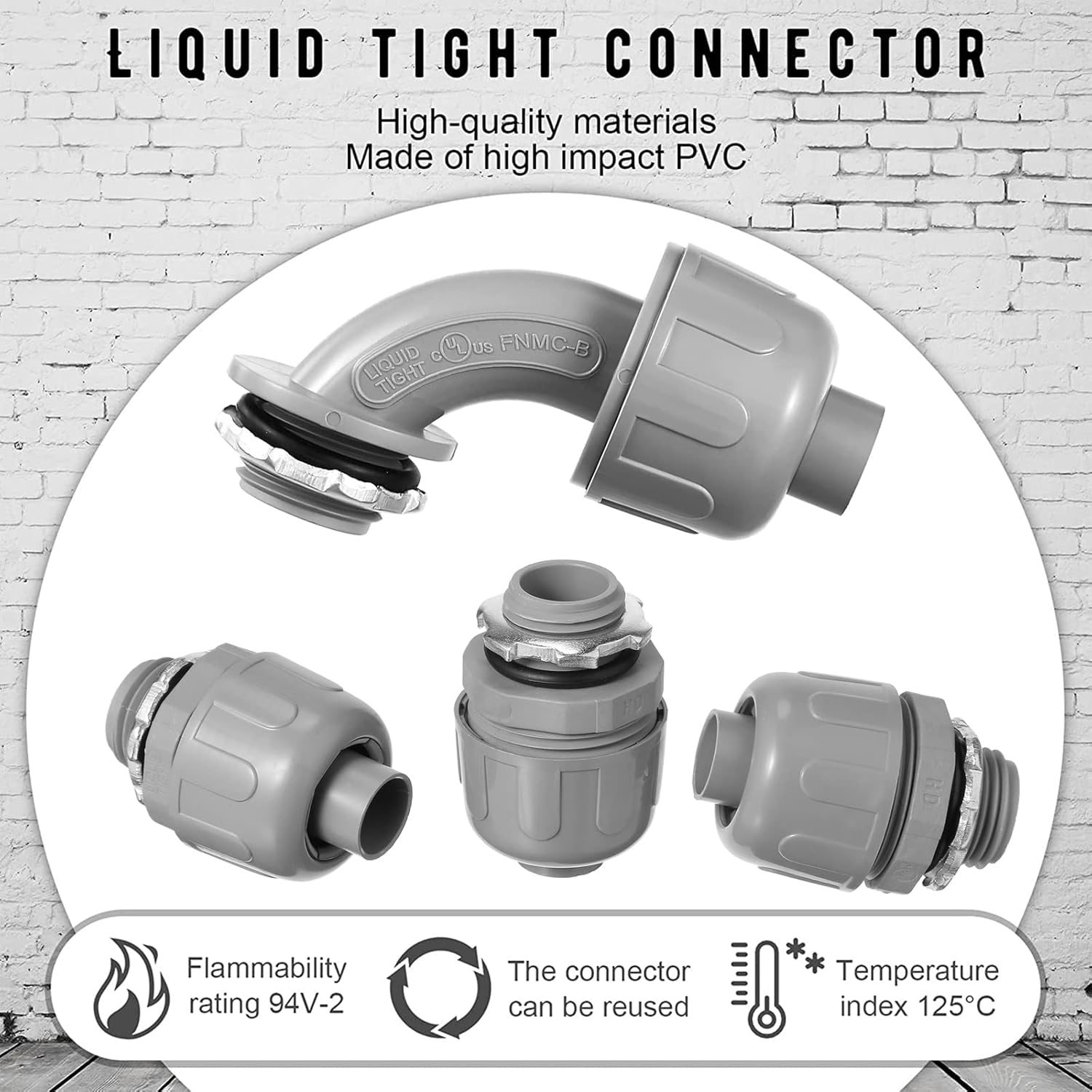 1/2" Liquid Tight Connector Electrical Conduit Connector 90 Degree and 180 Degree PVC Flexible Conduit Connector Fitting for Home Kitchen Bathroom Tube Tool Supplies (10 Pcs) - Image 6