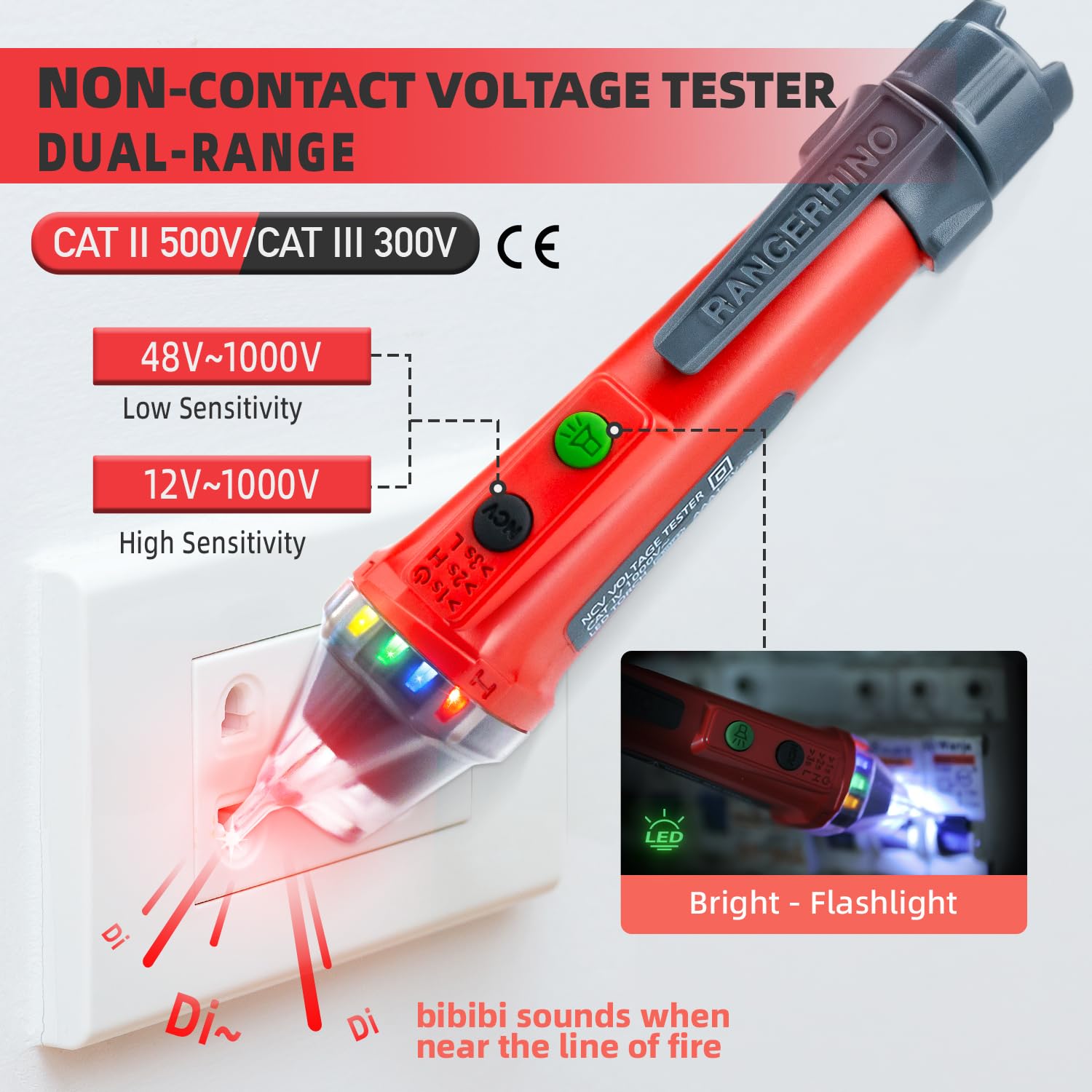 Electrical Test Kit with RANGERHINO Digital Multimeter Tester & Dual Range Non-Contact Voltage Tester Flashlight & Outlet Tester GFCI Test Diode Resistance Continuity Tester Wire Breakpoint Finder - Image 4