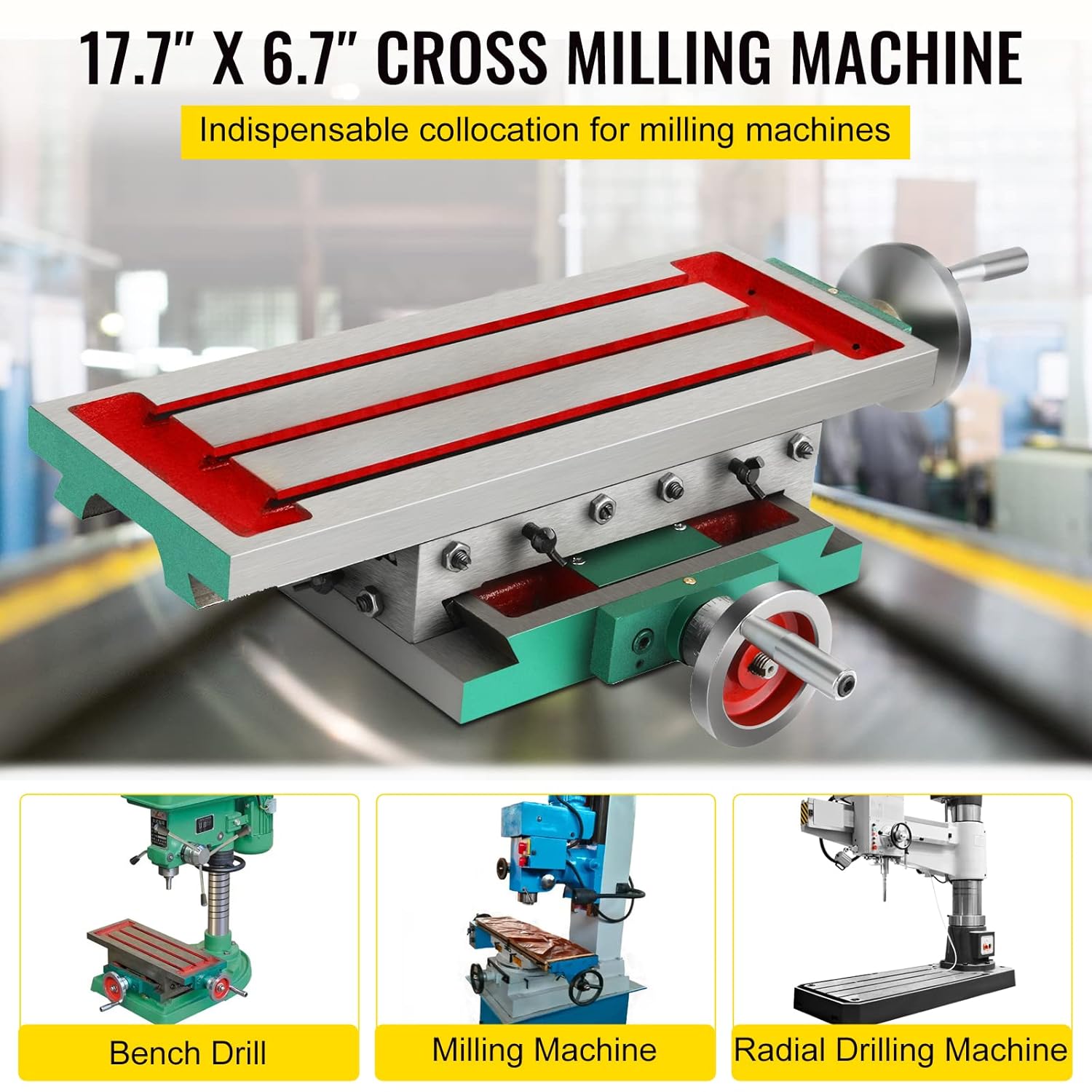 Mophorn Milling Working Table 17.7 X 6.7 Inch, Compound Milling Machine Work Table 2 Axis 4 Ways Move, Multifunction Milling Working Table Heavy-duty Structure,for Milling and Drilling Machine - Image 2