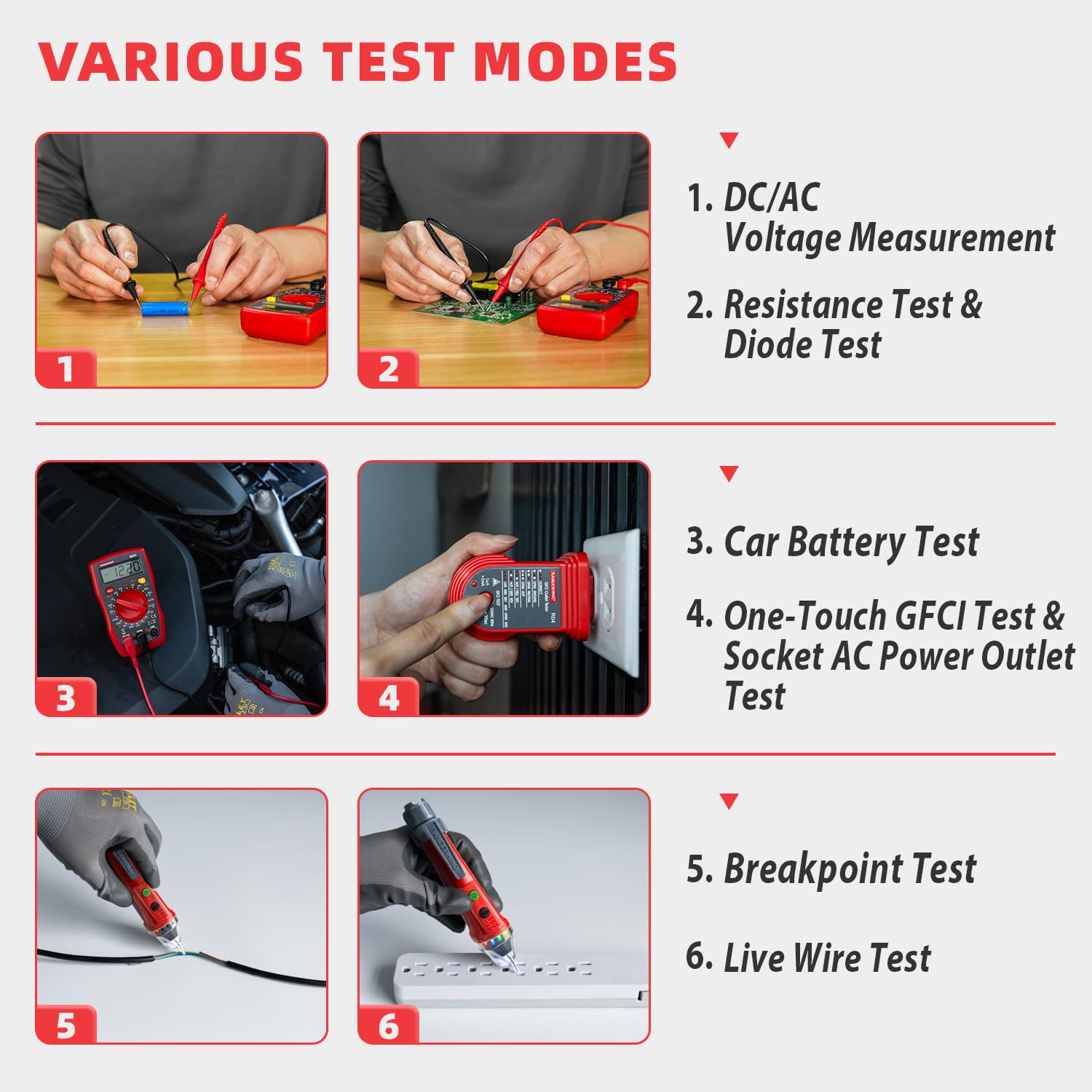 Electrical Test Kit with RANGERHINO Digital Multimeter Tester & Dual Range Non-Contact Voltage Tester Flashlight & Outlet Tester GFCI Test Diode Resistance Continuity Tester Wire Breakpoint Finder - Image 6