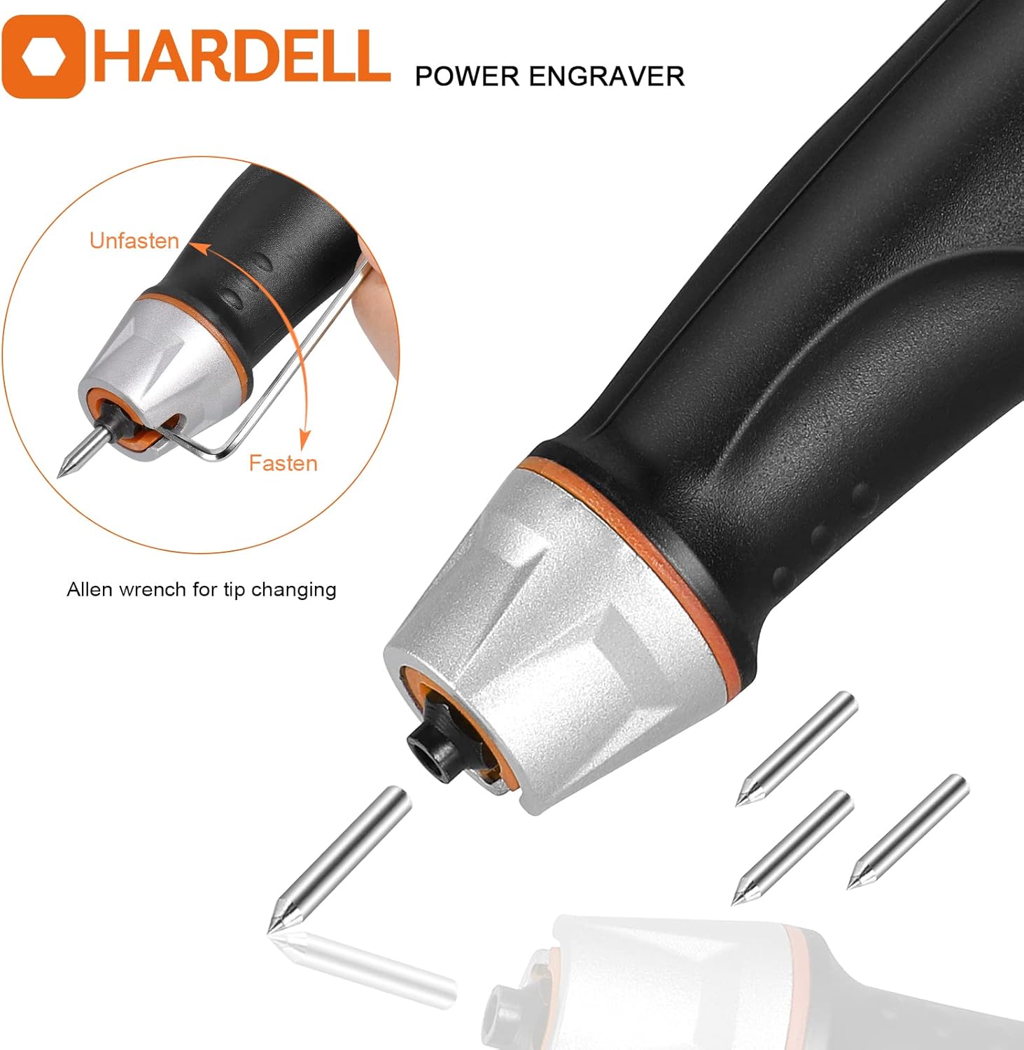 HARDELL 24W Engraver Pen, 5 Speed Engraving Tool with Letter/Number Stencil, Soft Handle Engraver Tool with Tungsten Carbide Steel Bits for Metal, Stone, Wood, Leather, Glass, PVC Pipe, DIY Crafts - Image 3