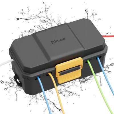 Waterproof Electrical Box, Diivoo Outdoor Extension Cord Covers Waterproof, Large Size 6 Cable Seal Entry, IP54 Protect Power Strip, Timer Outlet Plug, Holiday Light Decoration, Black