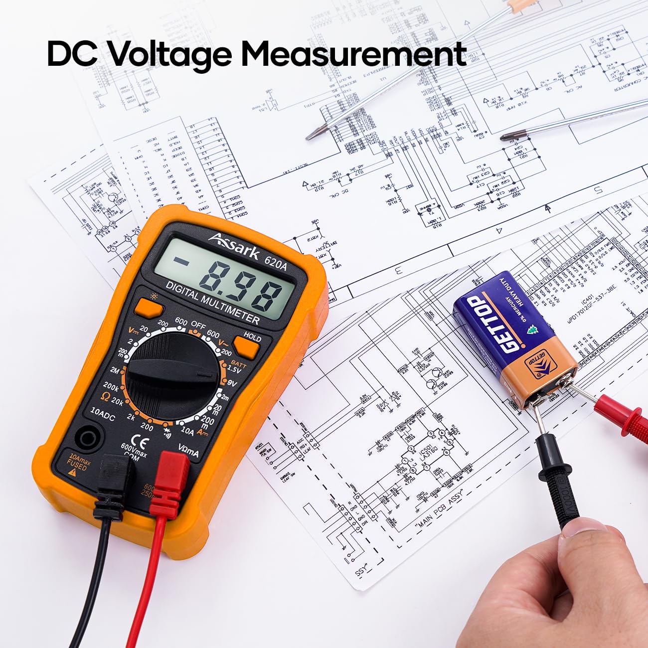 Digital Multimeter Voltage Tester, Assark 2000 Counts Multimeter Measure AC DC Voltage DC Current, Meter Tester Test Volt Ohm Amp Diode Continuity,Resistance,Backlit LCD Display,Data Hold Function - Image 3