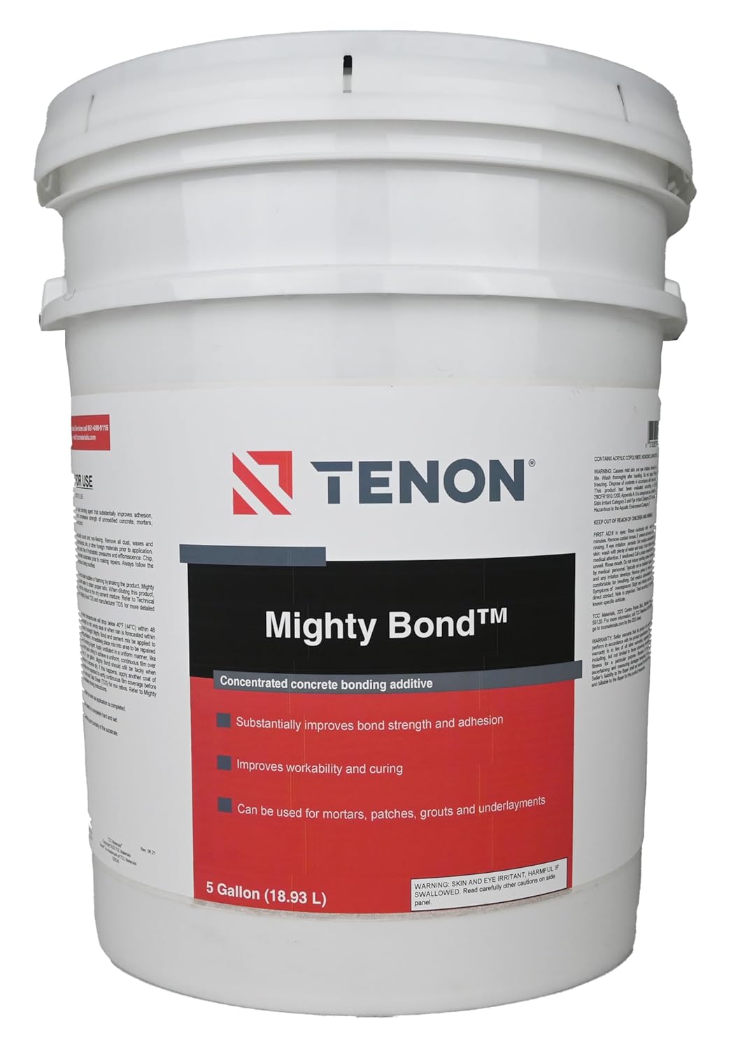 Tenon Mighty Bond - Additive for Concrete, Grout, Mortar, and More, Enhances Strength, Adhesion, and Lifespan, Great for Glass, Tile, or Wood Applications, Interior or Exterior Repairs (5 Gallon, 1)