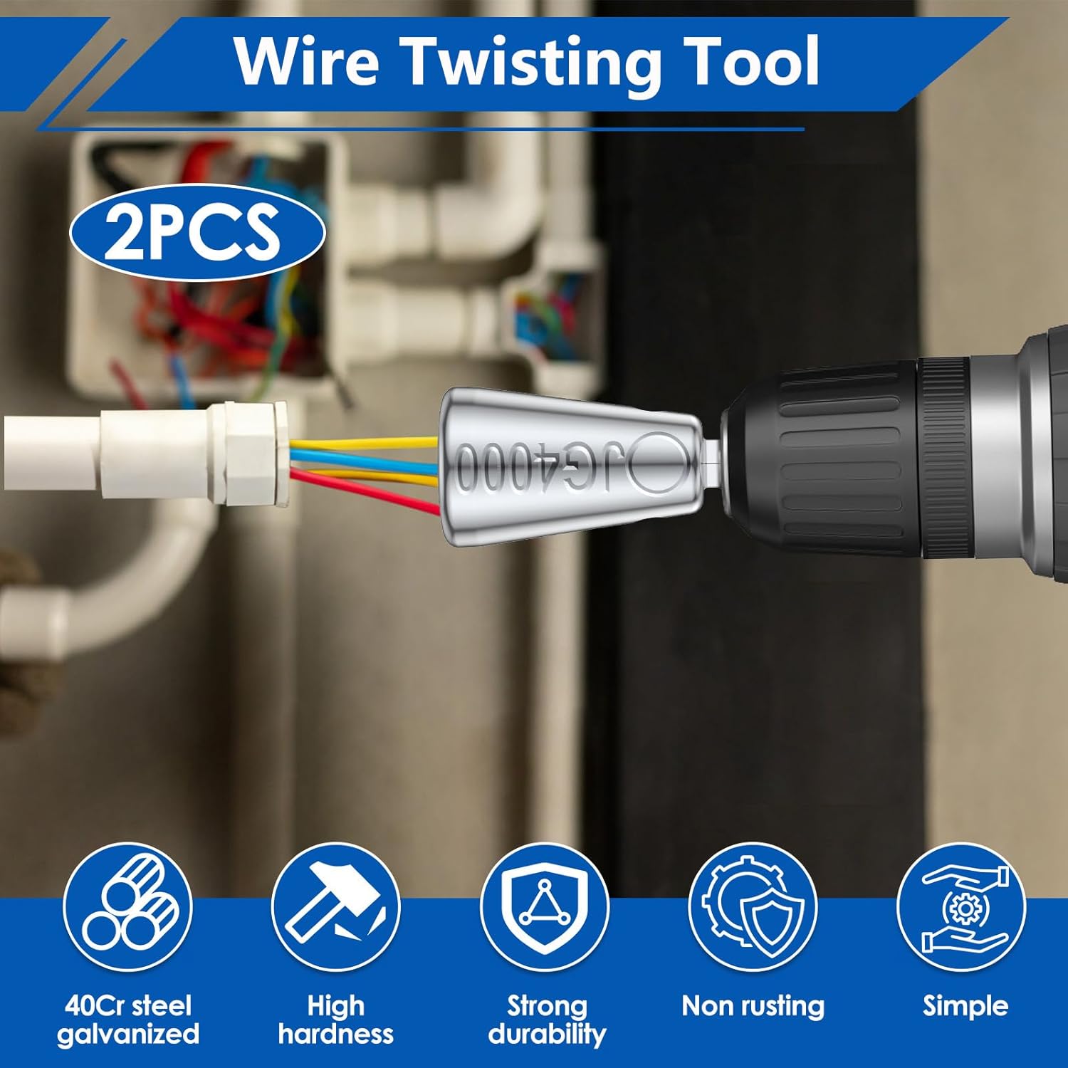 Drill Wire Twister, Wire Nut Twiter,Fast Wire Twisting Tool,Wiring Tools,Connector Driver With 6.32MM Chuck,Enhanced Wiring Efficiency (Sliver 2Pcs) - Image 2