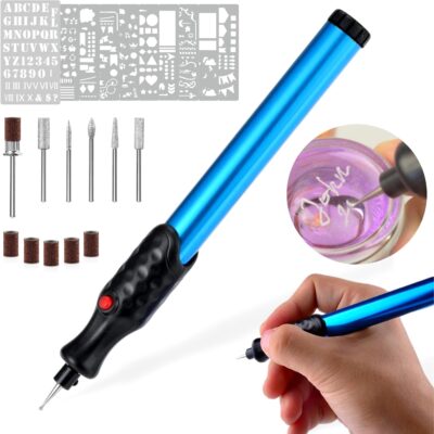 The Original Easy Etcher - Engraving Pen Complete Kit - Portable DIY Craft Electric Engraver & Stencils for Jewelry, Metal, Glass, Leather, Wood - Rotary Tool Etching Scribe Carving Tool