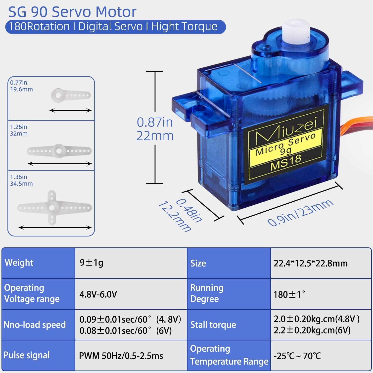 Sg90 9g Micro Servo Motor, Miuzei Mini Servos Motor Kit Metal Gear Servo for Arduino Project, Small Servo for Rc Car Airplane Robot 10 Pack - Image 3
