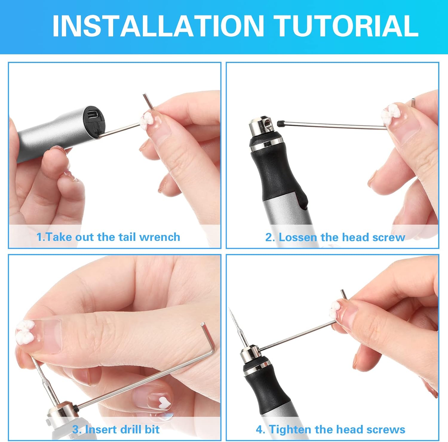 Jutom 2 Pcs USB Rechargeable Engraving Pen with Bits Cordless Engraving Machine Electric Mini Metal Engraving Tools DIY Rotary Engraver for Jewelry Wood Glass Stone Ceramic Plastic (Silver) - Image 4