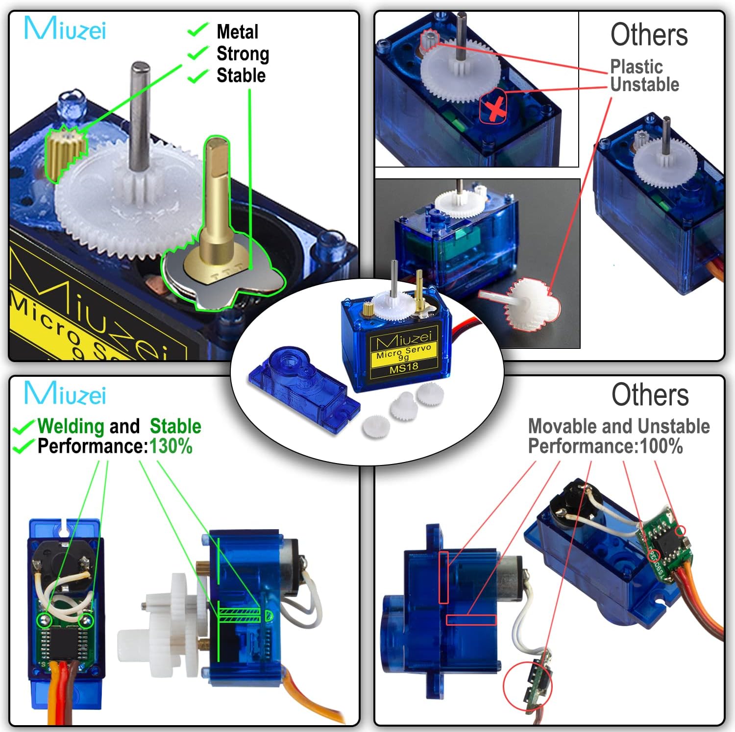 Sg90 9g Micro Servo Motor, Miuzei Mini Servos Motor Kit Metal Gear Servo for Arduino Project, Small Servo for Rc Car Airplane Robot 10 Pack - Image 2