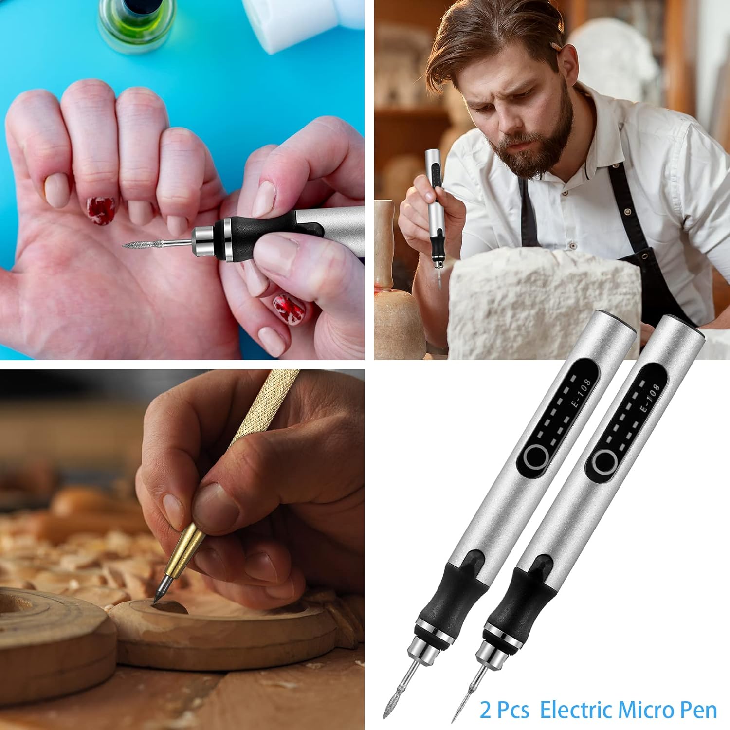 Jutom 2 Pcs USB Rechargeable Engraving Pen with Bits Cordless Engraving Machine Electric Mini Metal Engraving Tools DIY Rotary Engraver for Jewelry Wood Glass Stone Ceramic Plastic (Silver) - Image 7