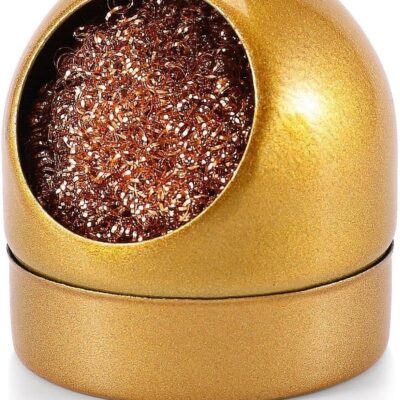 Flexzion Solder Cleaner with Brass Wool Soldering Wire Sponge and Gold, Dome-shaped, Non-Slip Solder Sponge Tray Housing, Soldering Iron Tip Cleaner, No Water Needed
