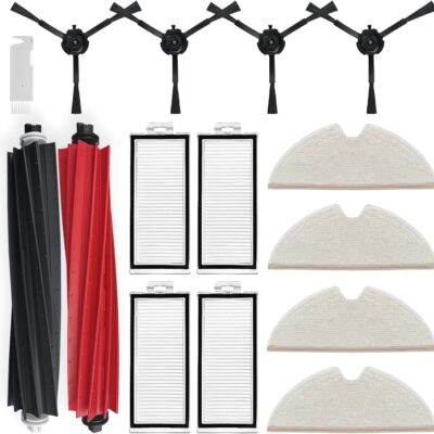 Replacement Accessories Compatible with Roborock Q5 Pro, Q5 Pro+, Q8 Max, Q8 Max+ Robot Vacuum Cleaner Spare Parts, 2 Main Brushes, 4 Side Brushes, 4 Hepa Filters, 4 Mop Pads
