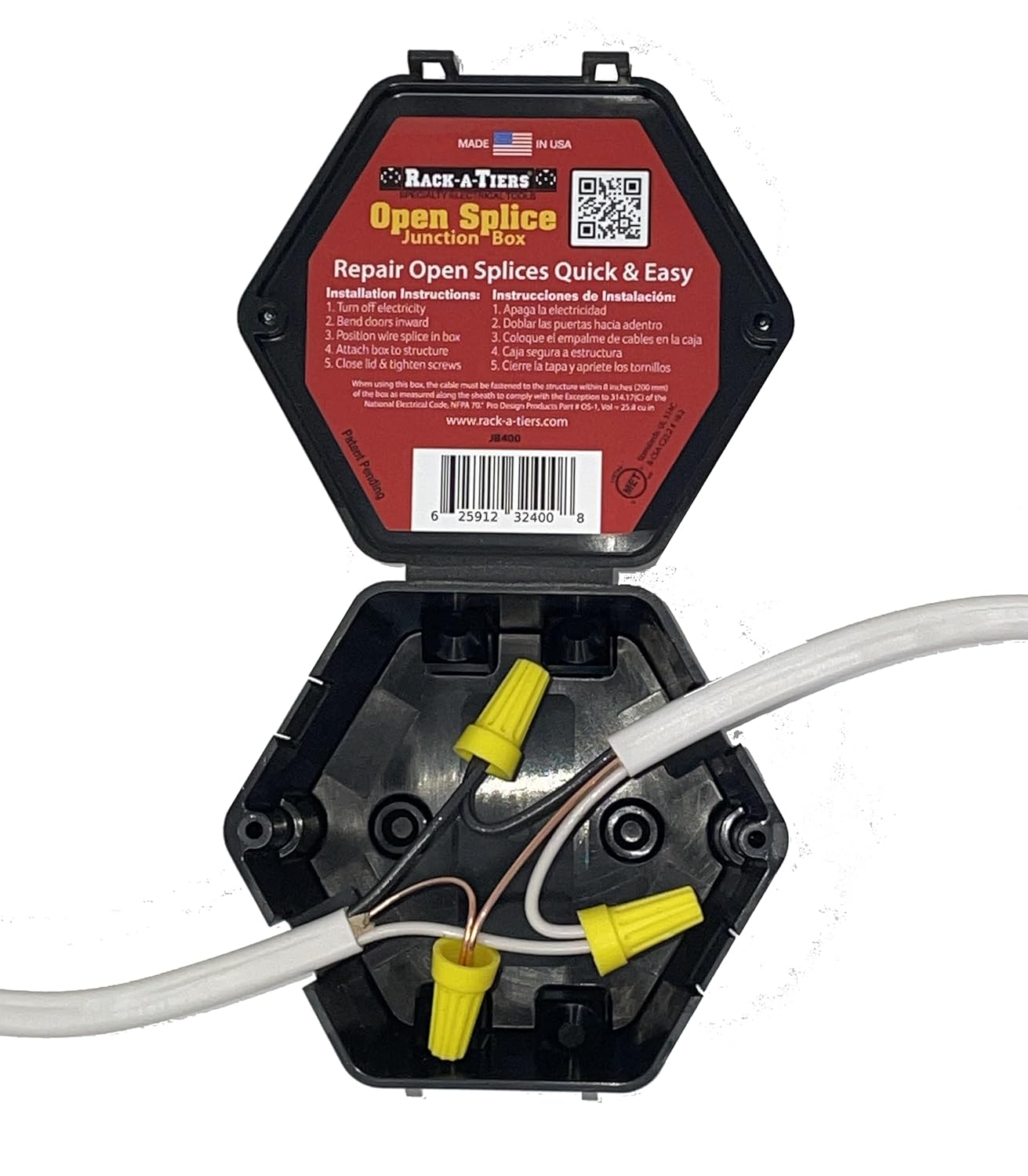 Rack-A-Tiers Open Splice Junction Box (Single), One-Piece Junction Box Splice Box. Repair Open Splices, 5 Second Installation Splice Box, Electrical Junction Box, Wire Junction Box (JB400)