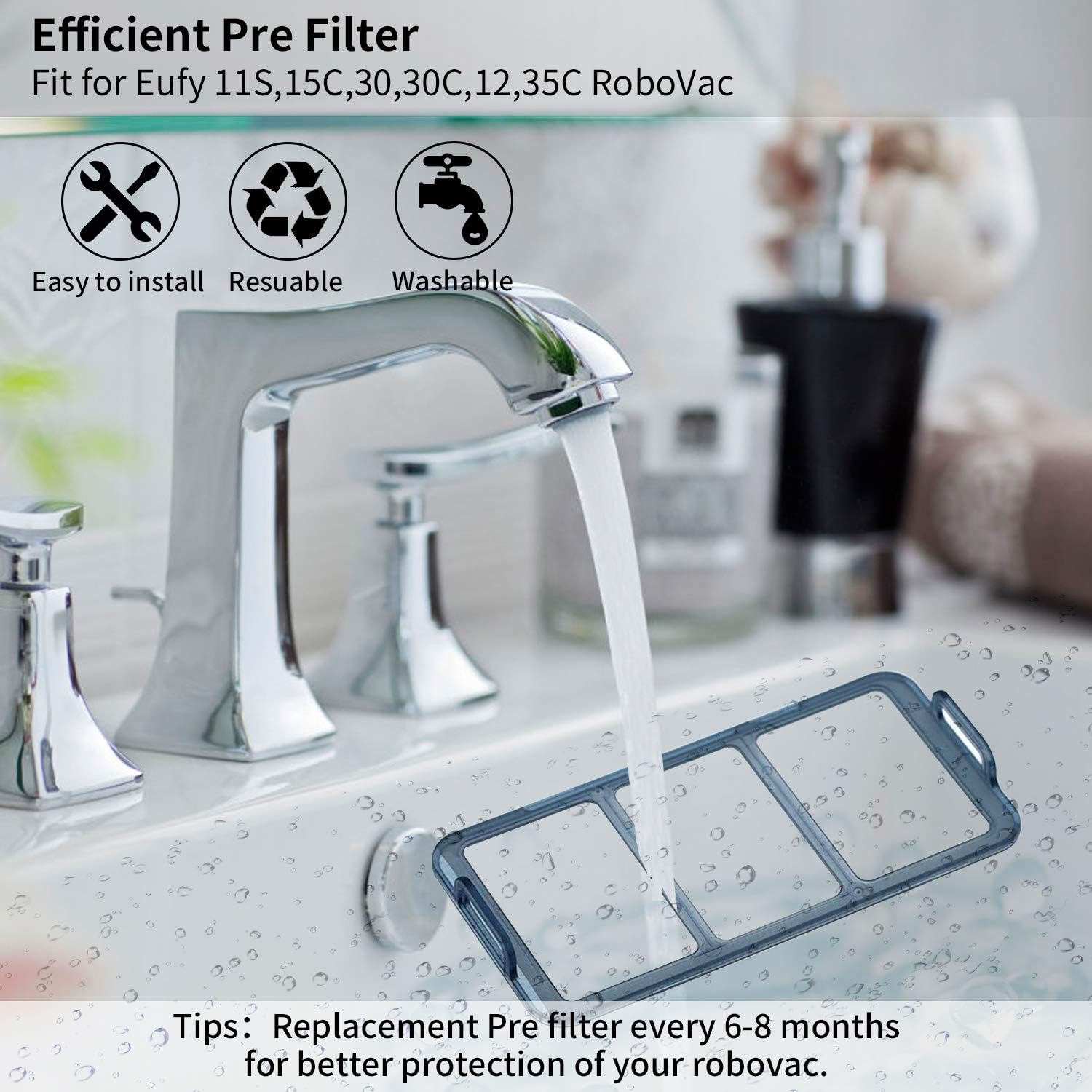 Replacement Parts Kit for Eufy RoboVac 11S, RoboVac 30, RoboVac 30C, RoboVac 15C, RoboVac 12, RoboVac 35C, Robotic Accessories,8 Filters,8 Side Brushes,1 Main Brush,1 Pre Filter,1 Rolling Brush Guard - Image 5