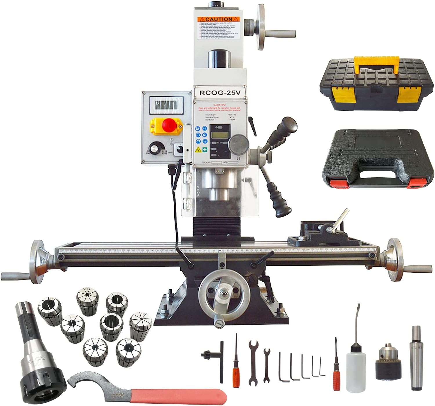 INTBUYING Milling Drilling Machine R8 Mini Benchtop Mill/Drill Machine 7"X27" Micro Milling Machine 1100W 20-2250rpm Variable Speed with Accessory R8 Tapper and Bench Clamp 110V