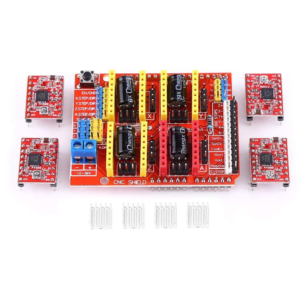 Jeanoko DC 12V to 36V CNC Shield Expansion Board+4Pcs A4988 Stepper Motor Driver for Engraver 3D Printer Additive manufacturing products