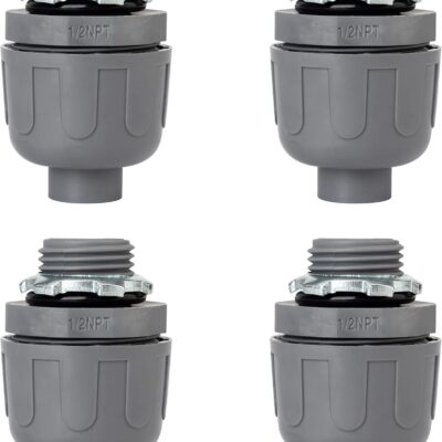 ISPINNER 4pcs NPT 1/2" Nonmetallic Liquid Tight Electrical Conduit Connector Fittings, UL Listed, 94V-1, Pack of 4