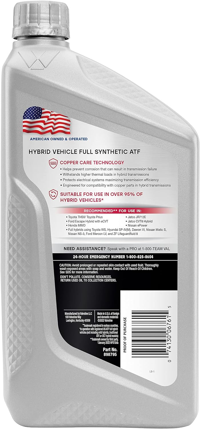 Valvoline Hybrid Vehicle Full Synthetic Automatic Transmission Fluid ATF 1 QT - Image 2