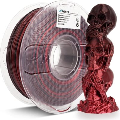 AMOLEN PLA 3D Printer Filament, Silk Shiny Black Red PLA Filament 1.75mm, Color Change 3D Printing Filament for Most FDM 3D Printer, 1kg Spool(2.2lbs)