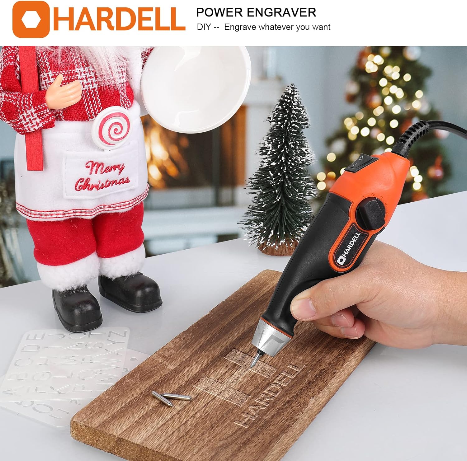 HARDELL 24W Engraver Pen, 5 Speed Engraving Tool with Letter/Number Stencil, Soft Handle Engraver Tool with Tungsten Carbide Steel Bits for Metal, Stone, Wood, Leather, Glass, PVC Pipe, DIY Crafts - Image 7