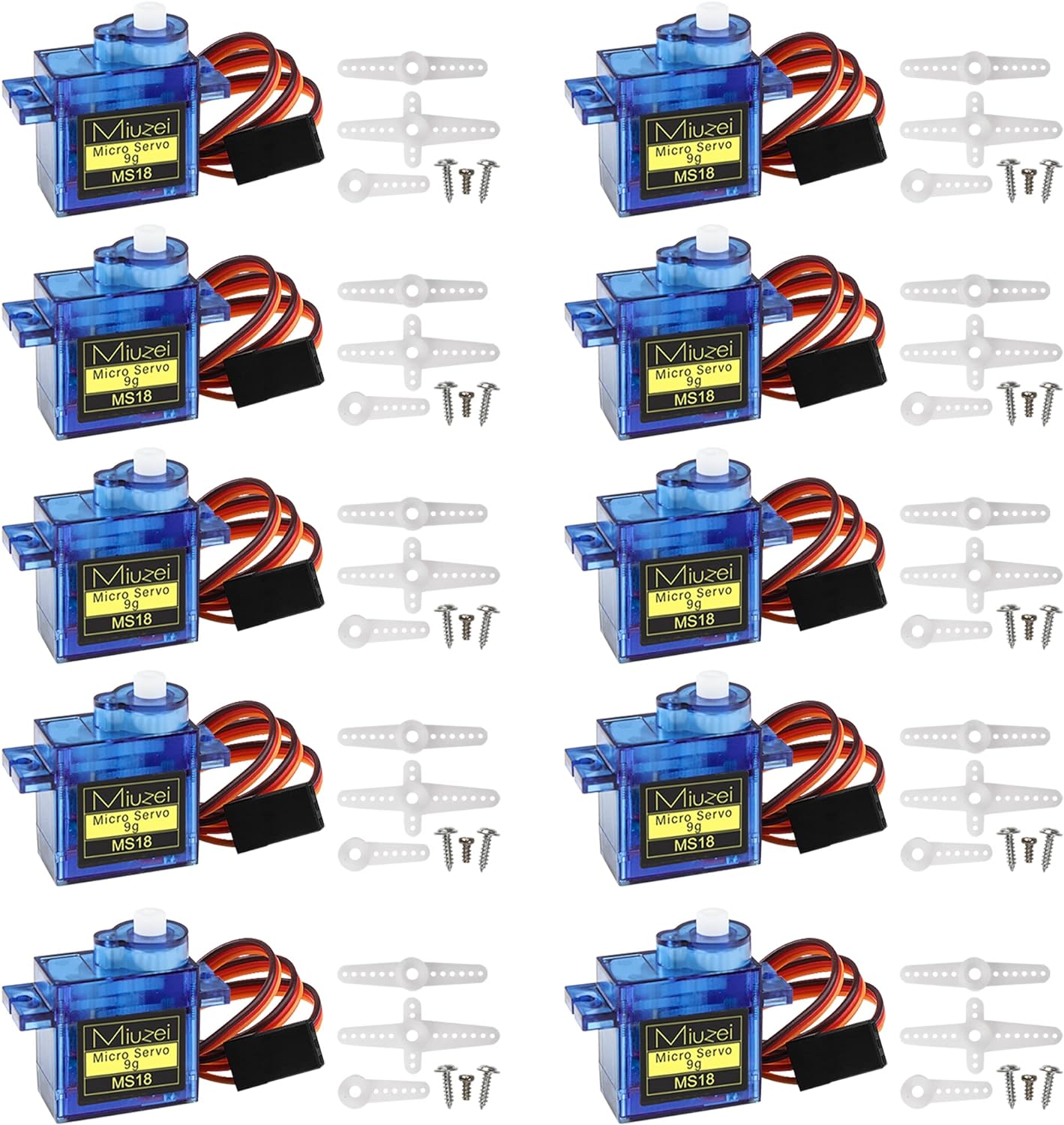 Sg90 9g Micro Servo Motor, Miuzei Mini Servos Motor Kit Metal Gear Servo for Arduino Project, Small Servo for Rc Car Airplane Robot 10 Pack