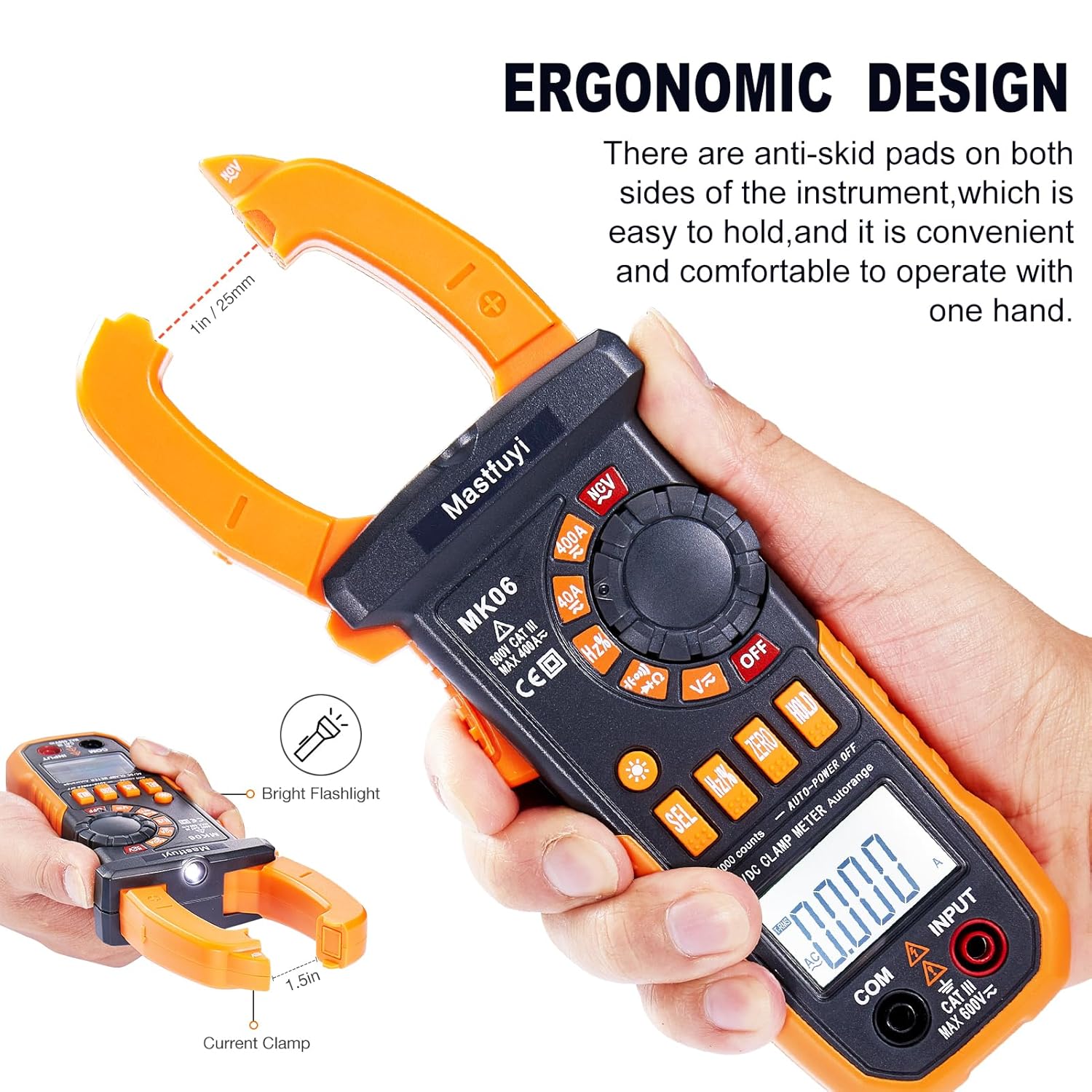 Clamp Meter Digital, AC/DC Current, Electrical Tester Digital, True RMS 4000 Counts, Auto-Ranging Measures AC/DC Voltage, Continuity, Frequency, Capacitance, Resistance, Duty-Cycle, Diodes - Image 6