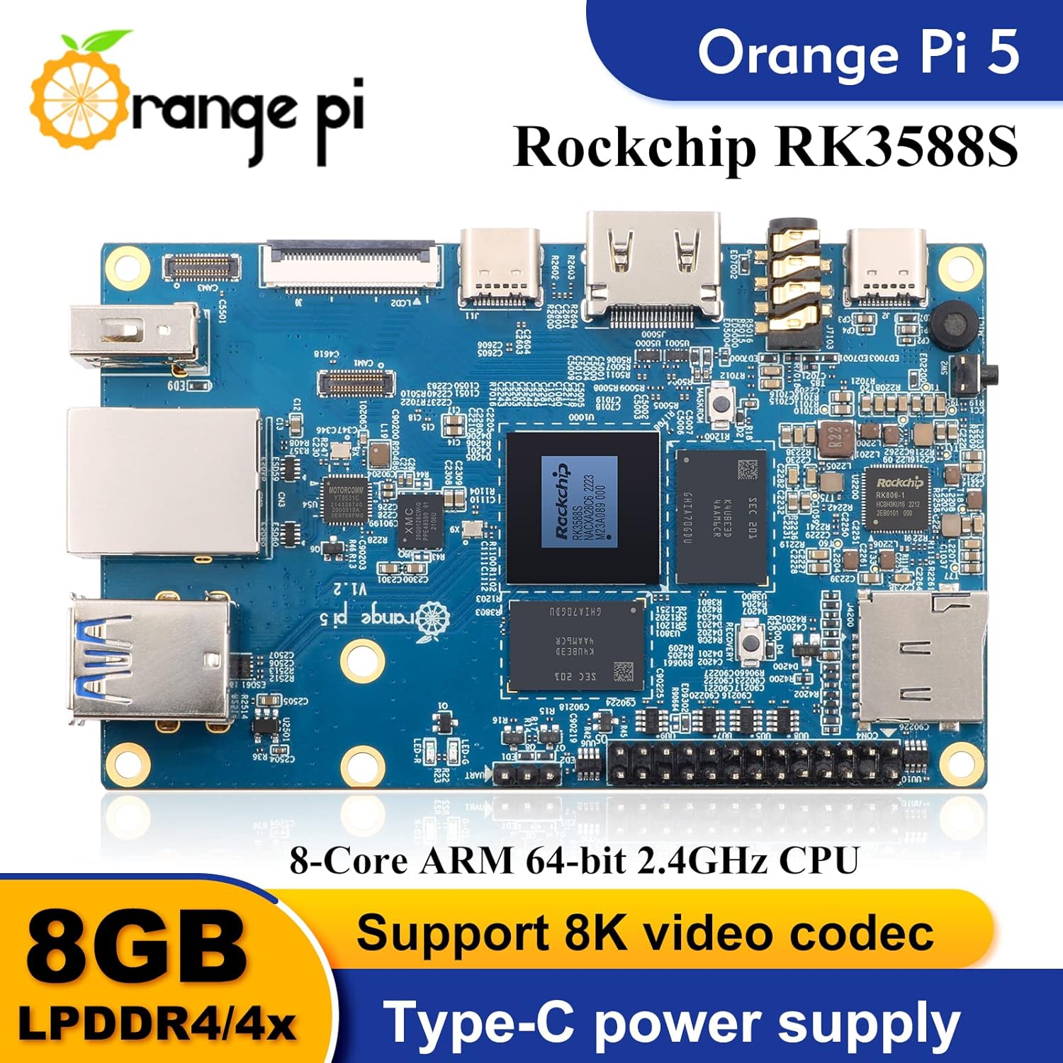 5 8GB Rockchip RK3588S 8 Core 64 Bit Single Board Computer, 2.4GHz Frequency Open Source Development Board Mini PC Desktop Run Orange Pi OS, Android12, Debian11 (Pi 5 8GB) - Image 7
