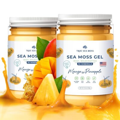 TrueSeaMoss Wildcrafted Irish Sea Moss Gel - Made with Dried Seaweed - Seamoss, Vegan-Friendly, - Antioxidant Supports Thyroid & Digestion - Made in USA (Mango/Pineapple, Pack of 2)