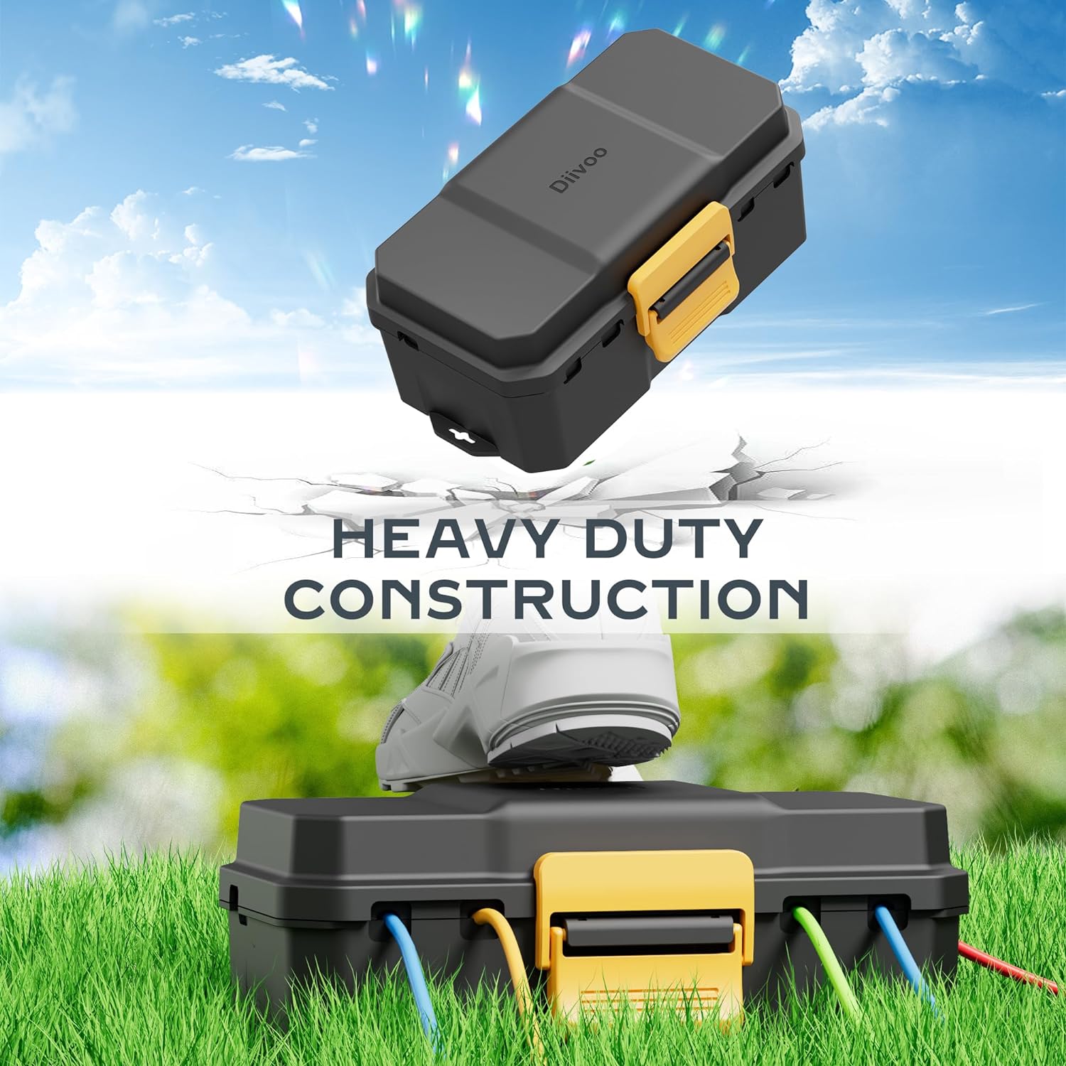 Waterproof Electrical Box, Diivoo Outdoor Extension Cord Covers Waterproof, Large Size 6 Cable Seal Entry, IP54 Protect Power Strip, Timer Outlet Plug, Holiday Light Decoration, Black - Image 7