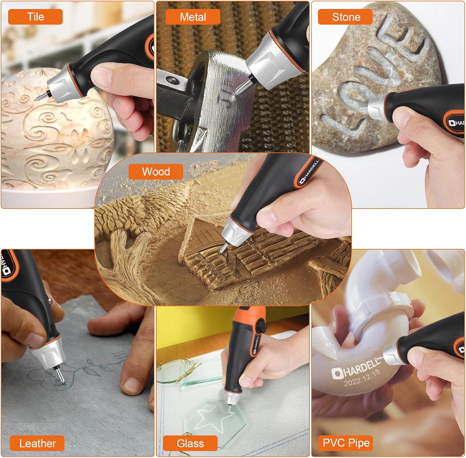 HARDELL 24W Engraver Pen, 5 Speed Engraving Tool with Letter/Number Stencil, Soft Handle Engraver Tool with Tungsten Carbide Steel Bits for Metal, Stone, Wood, Leather, Glass, PVC Pipe, DIY Crafts - Image 5