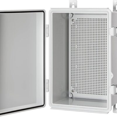 Junction Box, IP67 Waterproof Plastic Enclosure for Electrical Project, Hinged Grey Cover, includes Mounting Plate and Wall Bracket 290×190×140mm (11.4"×7.5"×5.5")
