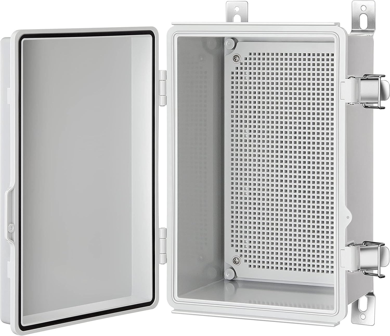Junction Box, IP67 Waterproof Plastic Enclosure for Electrical Project, Hinged Grey Cover, includes Mounting Plate and Wall Bracket 290×190×140mm (11.4"×7.5"×5.5")